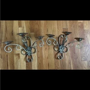 Vintage Pair Triple Arm Metal Brass Color  Candle Sconces